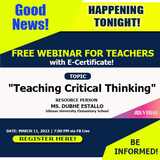 Teaching Critical Thinking | Free Webinar for Teachers with E-Certificate | March 11, 2022 | Register Here!