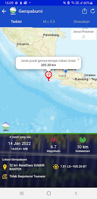 Informasi Tsunami :  Gempa ini tidak berpotensi TSUNAMI