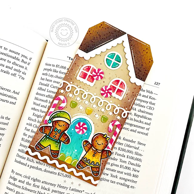 Sunny Studio Stamps: Gingerbread House Christmas Holiday Bookmark by Kavya (featuring Icing Border Dies, Christmas Cookies)