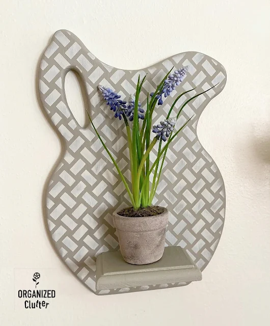 Photo of a pitcher plaque with chalk paint and basket weave stencil from Dixie Belle Paint Company.