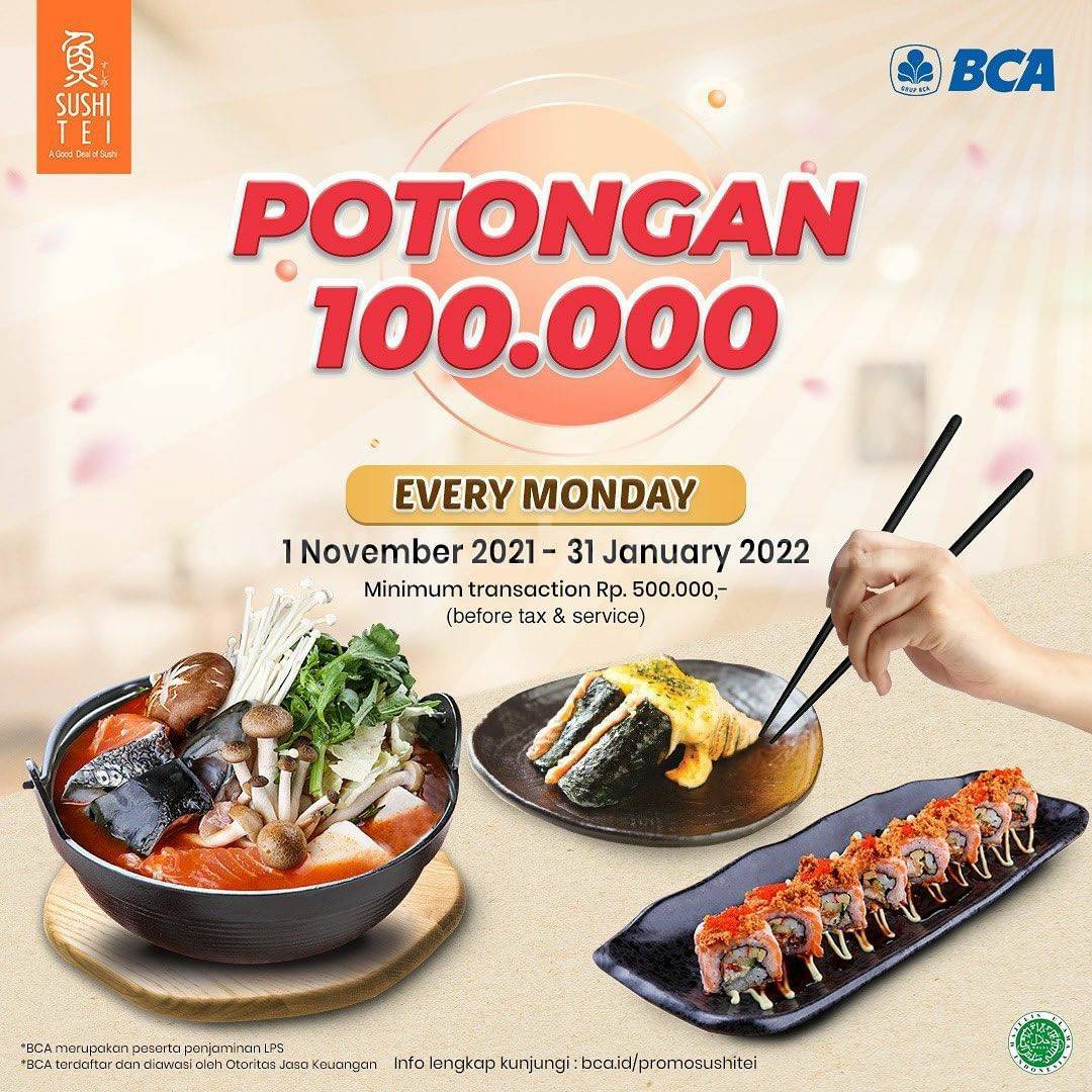 Promo Sushi Tei Potongan Rp.100.000 Tiap SENIN dengan Kartu Kredit BCA