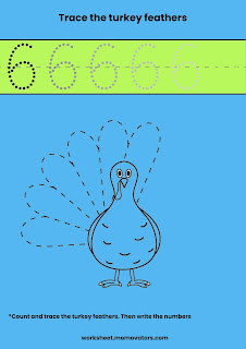count nd trace worksheets, thanksgiving count and trace worksheets, turkey feathers count and trace worksheets @momovators