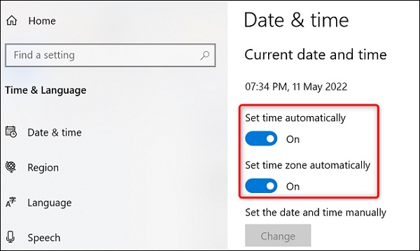 قم بتغيير ساعة النظام في Windows 10 تلقائيًا