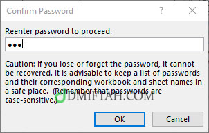 Confirm password sheet protection excel