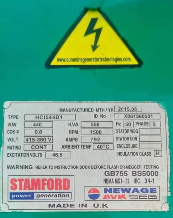 CUMMINS- STAMFORD HCI444D1 MARINE GENERATOR