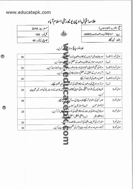 aiou-old-papers-ma-islamic-studies-code-4592