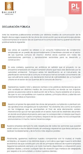 Osorno: Inmobiliaria rechaza acusaciones sobre destrucción de humedal