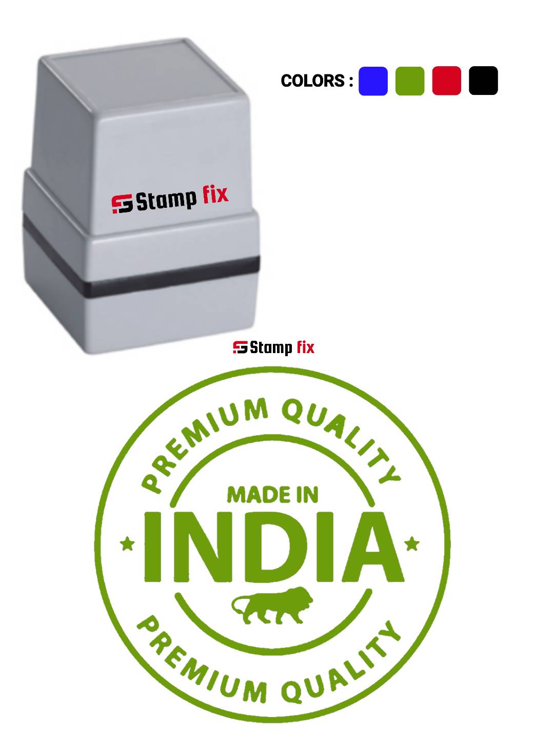 Pre Ink Made in India stamp, make in india stamp, made in India logo, make in india logo,Stamp by StampFix, a self-inking stamp with high-quality impressions
in India, nylon stamp, rubber stamp, pre ink stamp, polymer stamp, urgent stamp