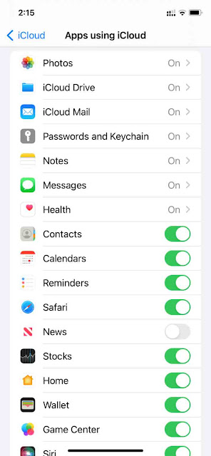 التطبيقات التي تستخدم iCloud على iPhone