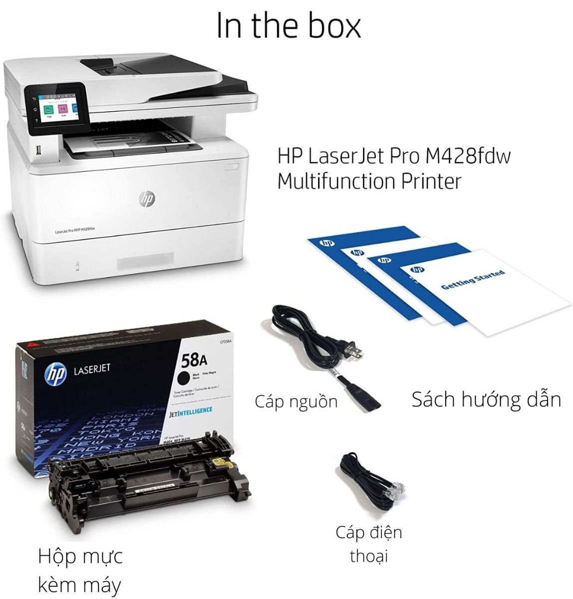 Máy in đa năng HP LaserJet Pro MFP M428fdw - W1A30A (Print/ Copy/ Scan/ Fax/ Wifi) 2 mặt tự động