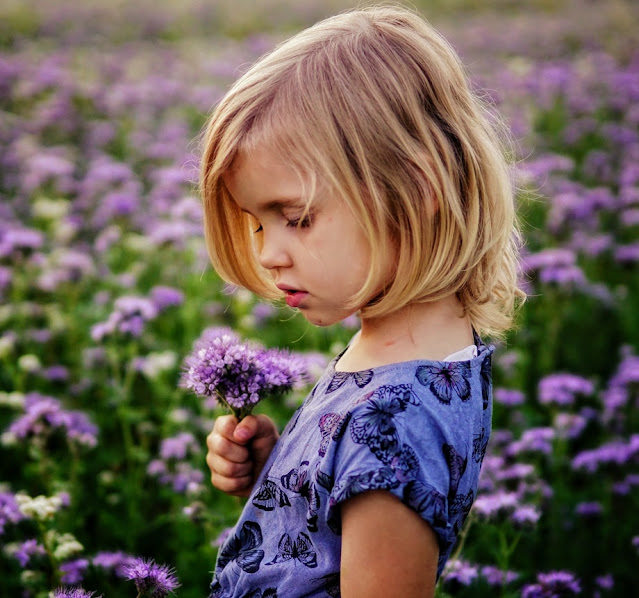 child, flowers