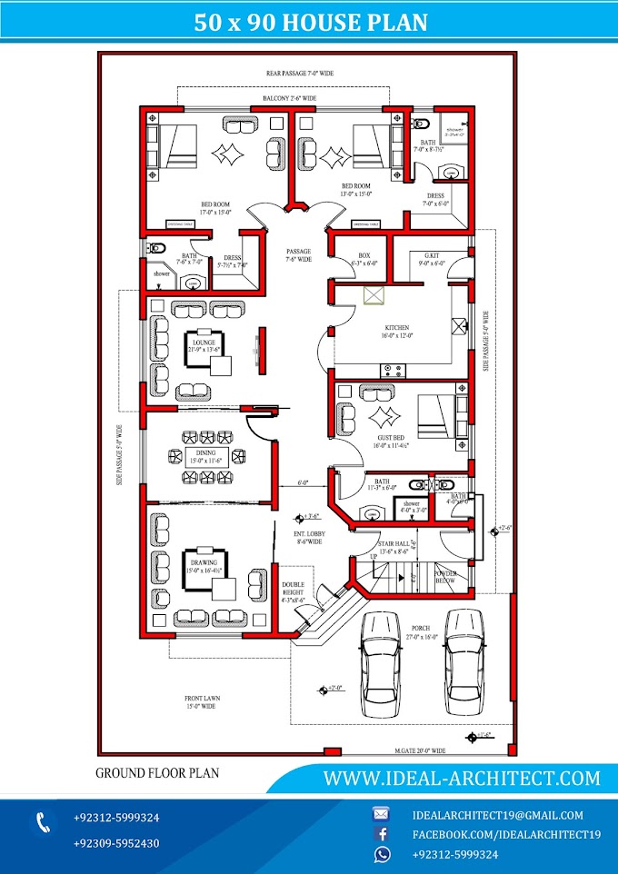 50x90 House Plan | 1 Kanal House Plan