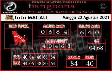 Prediksi Bangbona Toto Macau Minggu 22 Agustus 2021