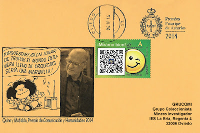 tarjeta, rodillo, matasellos, Premios, Príncipe de Asturias, Mafalda, Quino