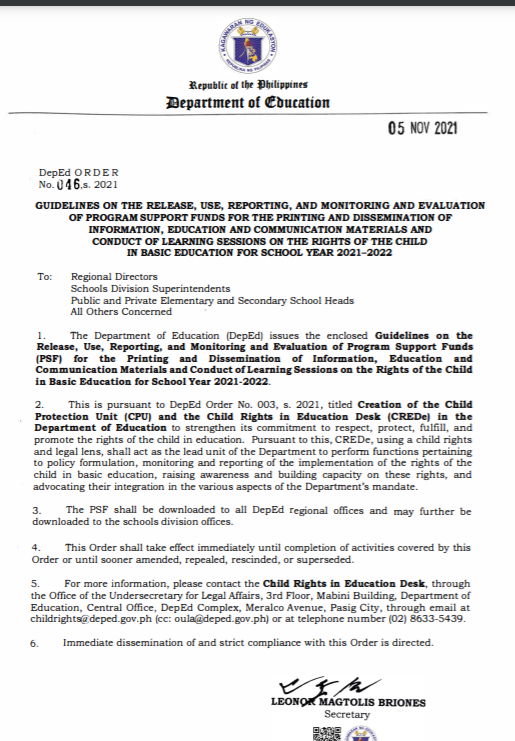 DepEd Order No. 046 series 2021 | Read and Download Here