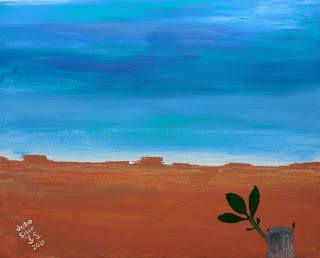 Pintura em tela 40x50 'Depois' com o tema mudanças climáticas de Julio Silva 2022
