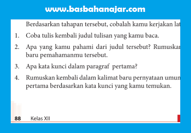 Bahasa Indonesia Kelas 12 Halaman 88, 89 Tugas [Kunci Jawaban]