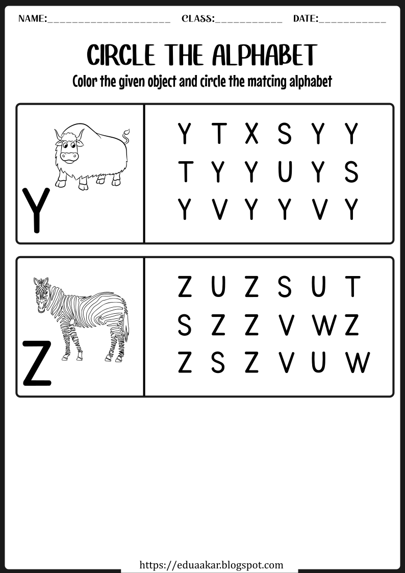 Alphabet Y-Z Worksheet