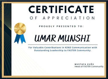 Umar Munshi - FC Certification of Appreciation