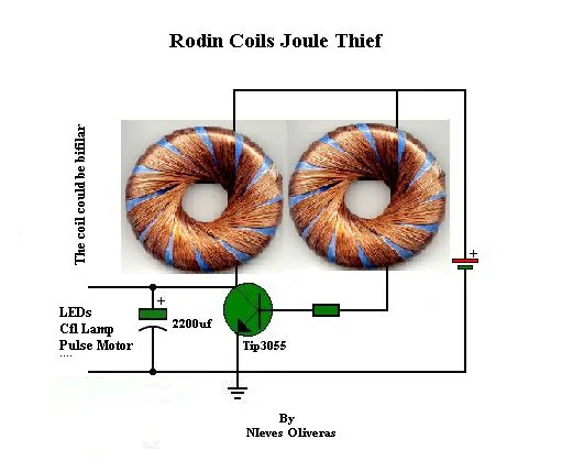 Rodin coils in the Joule Thief circuit