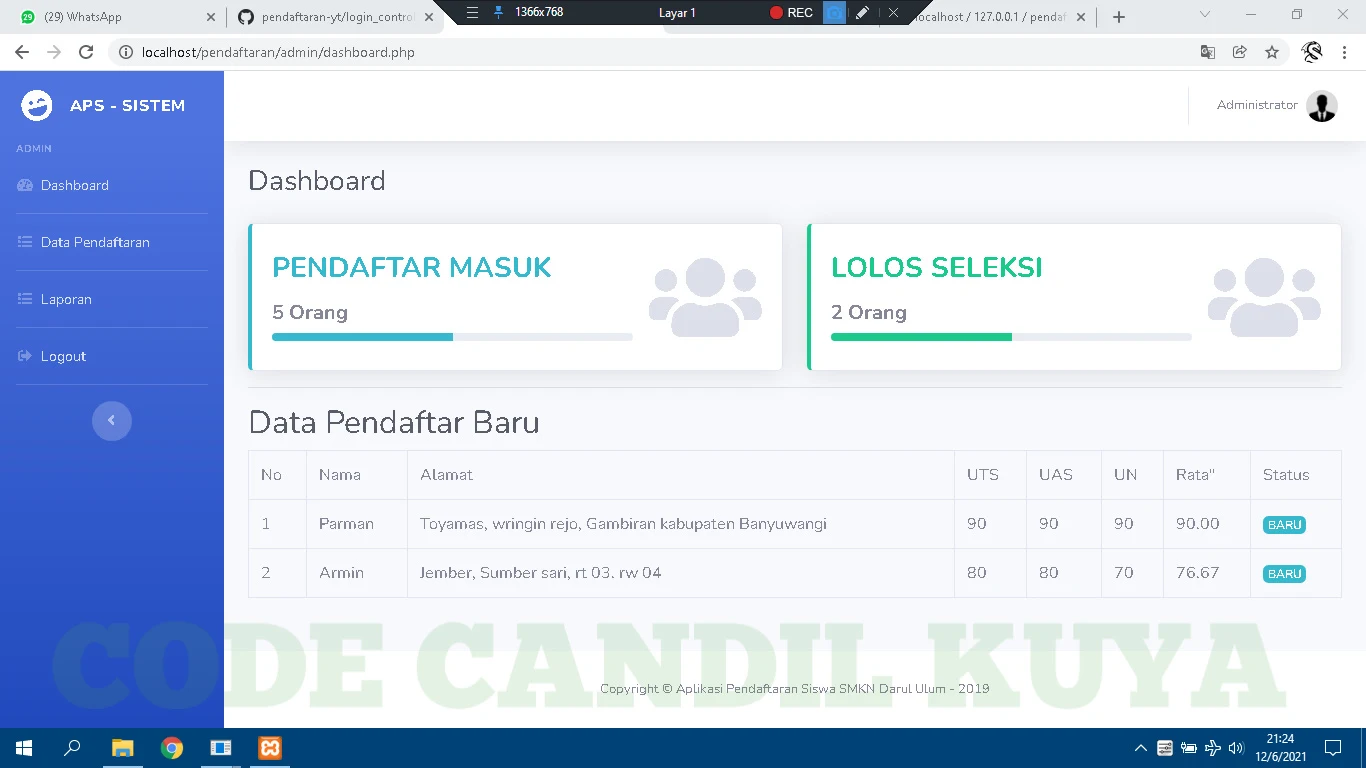 Aplikasi Pendaftaran Siswa PHP Native