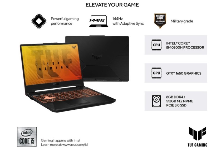 Asus TUF Gaming F15 FX506LHB I565B6T-O11, Laptop Gaming 11 Jutaan yang Tangguh dengan Windows 11