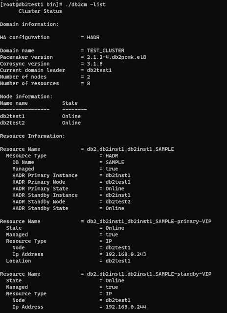 db2cm -list output