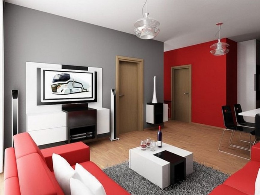 red and gray color scheme living room