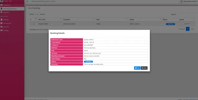 hall booking system php source code