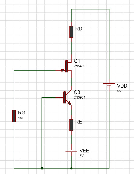 JFET current source biased circuit diagram