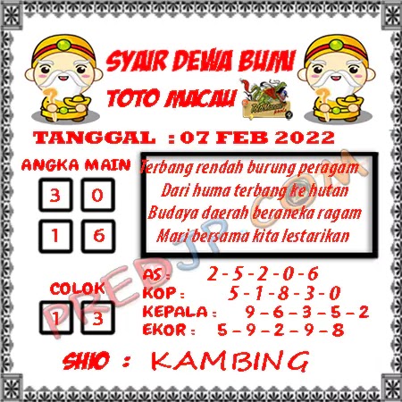 Prediksi Dewa Bumi Togel Macau Pools Selasa 07-02-2023