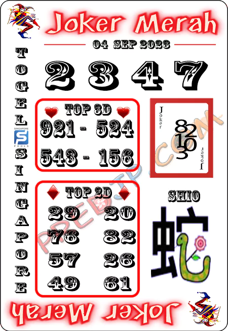 Prediksi Joker Merah Sgp Paling Jitu Senin 04-09-2023