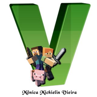 Abecedario Verde con Personajes de Minecraft.