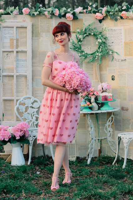 Magnolia Place Light Pink & Sparkling Hearts Dorothy Swing Dress from Unique Vintage