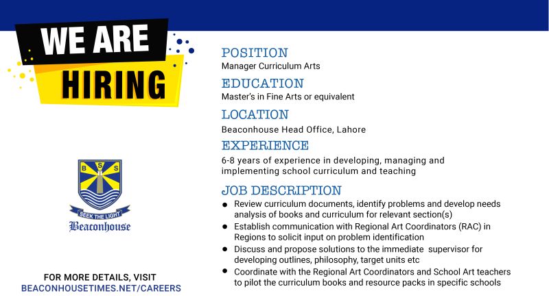 Beaconhouse Group Jobs  Manager Curriculum Arts