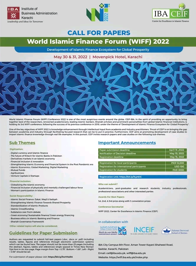 WIFF-Word Islamic Finance Forum 2022 Call For Papers