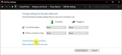 Click on the option Change advanced power settings