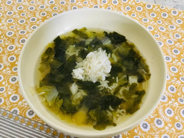 escarole soup with white rice, oil-free soup