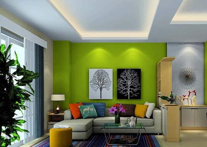 Dekorasi ruang tamu minimalis cat warna hijau