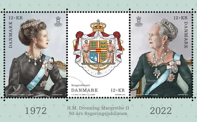 PostNord issued the new stamp sheet on January 2 that involves three stamps to mark the Queen’s Golden Jubilee