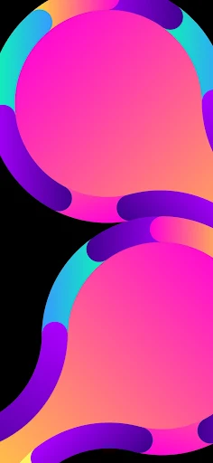 Abstract wallpaper featuring overlapping bubbles in neon pink, blue, and purple hues on a black background, ideal for vibrant and modern screen aesthetics.