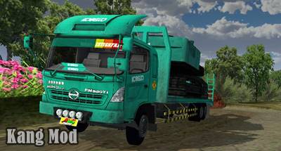 mod bussid truck hino 500 selfloader angkut excavator kobelco