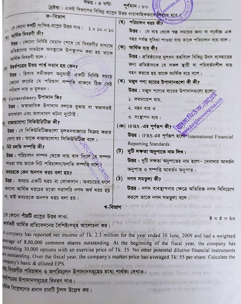 অনার্স ৩য় বর্ষের সাজেশন 2022 বিষয়: আর্থিক বিশ্লেষণ ও নিয়ন্ত্রণ