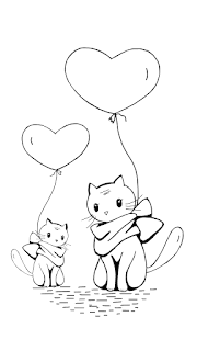 Cats with balloons coloring page