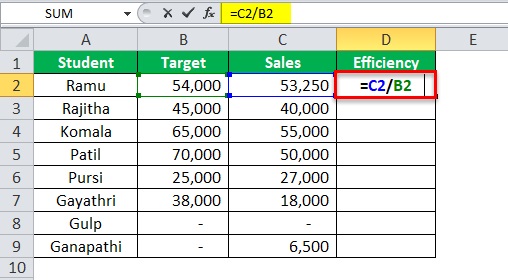مثال 2: حساب النسبة المئوية في Excel