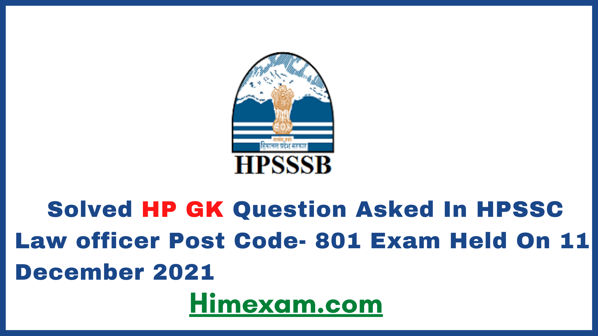 Solved HP GK Question  Law officer  Post Code- 801 Exam  2021