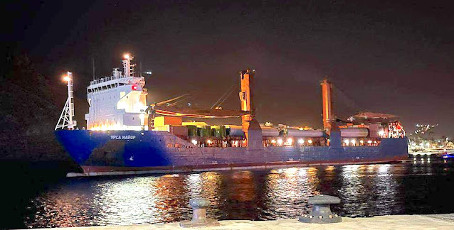 Ship arriving with parts for wind turbines in San Sebastian de La Gomera's port