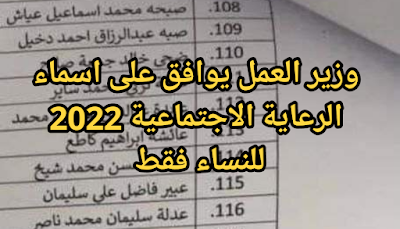 وزير العمل يوافق على اسماء الرعاية الاجتماعية 2022 للنساء فقط