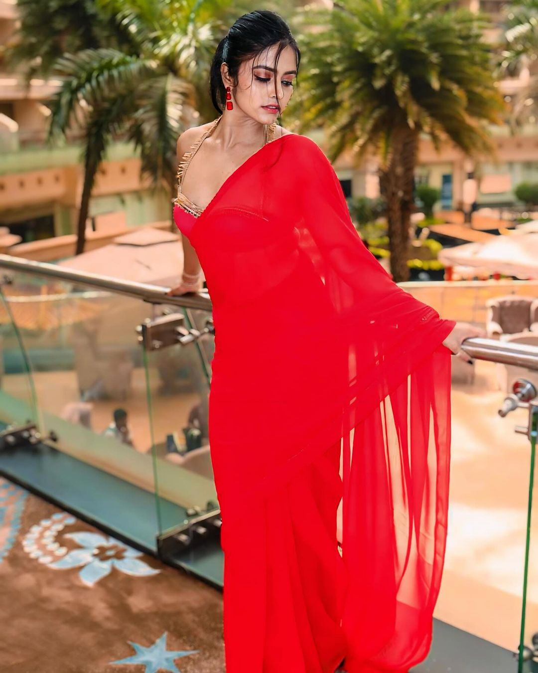 Heroine and Model Pragya Nayan Red Saree Pose