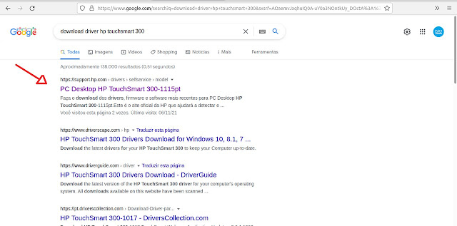 Busca no Google pelo site da fabricante com o download driver hp touchsmart 300